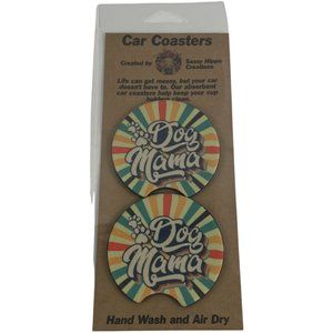 Car Coasters Dog Mama Fur Vintage Retro Distressed Set of 2 Neoprene Absorbent